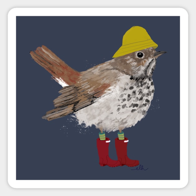 Swamping Hermit Thrush Sticker by EmilyLaurelHarris